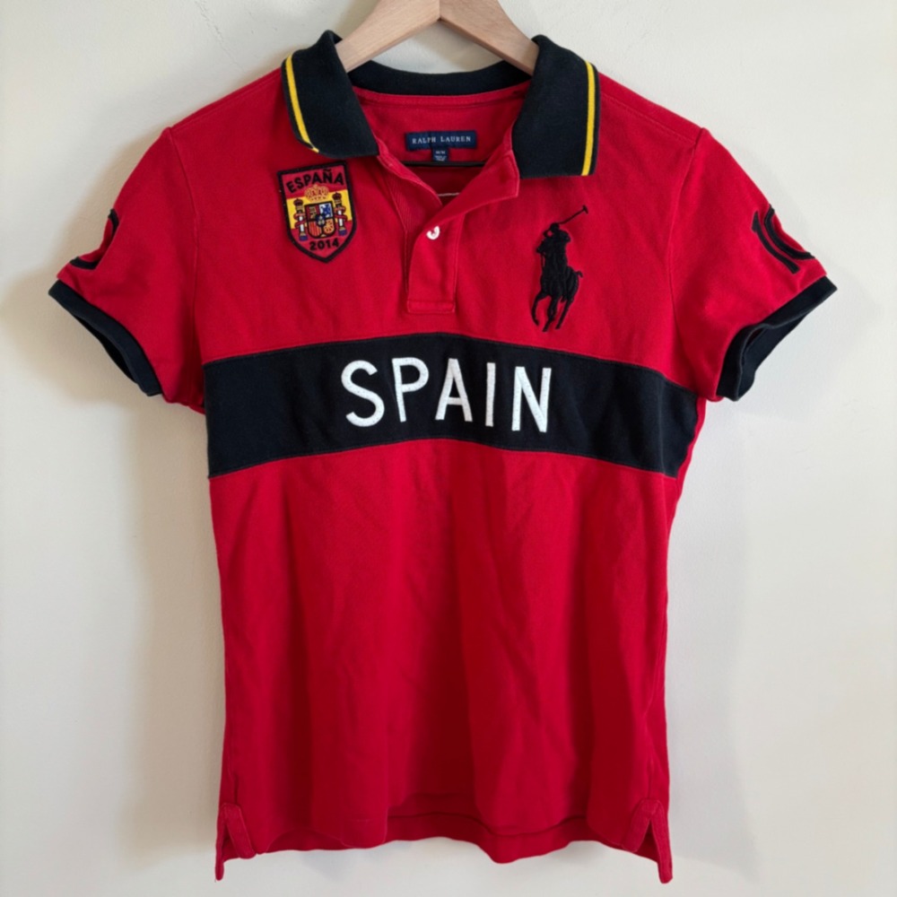 Ralph Lauren Spain 2014 World Cup Polo Shirt Red Navy Blue Mens Medium M 10
